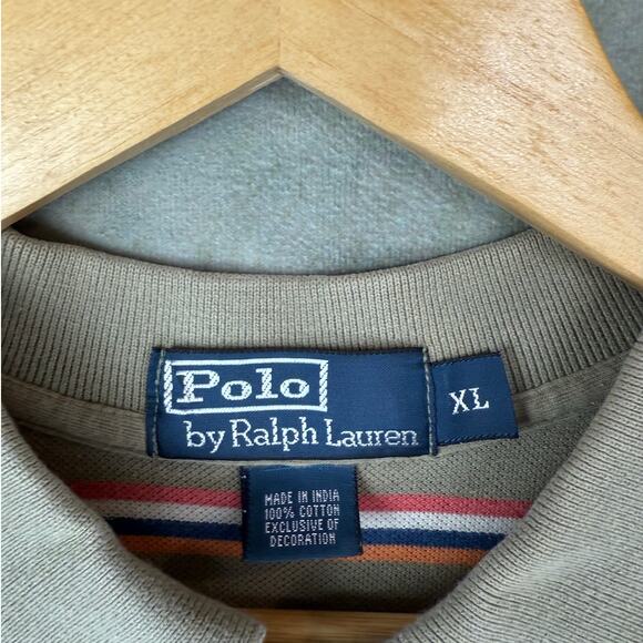 VTG 90s Polo Ralph Lauren Polo Shirt Mens Sz XL Striped Tan Colors Retro - Picture 4 of 8